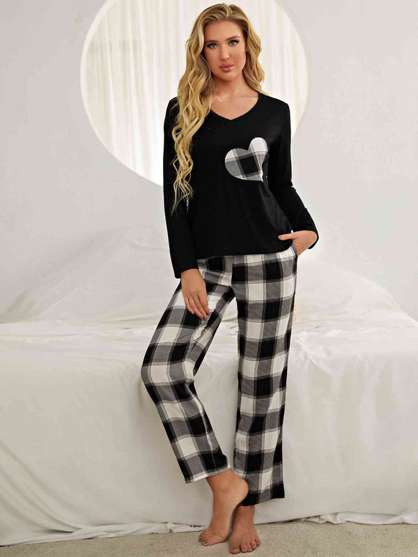 Plaid Heart Top and Pants Lounge Set | 1mrk.com