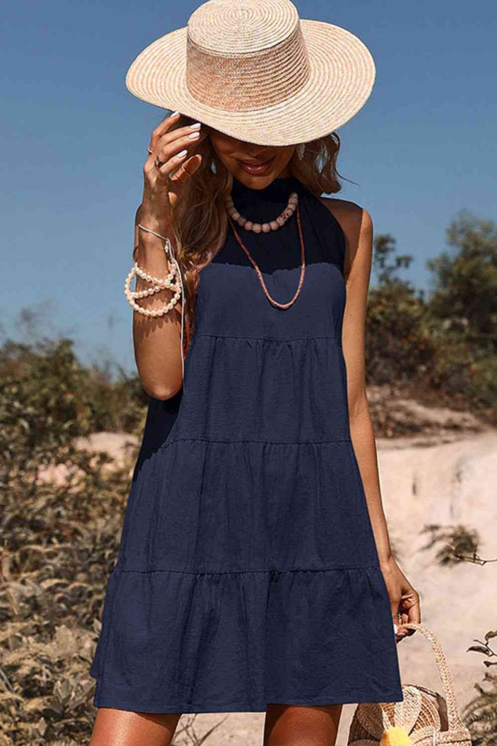 Tie Back Sleeveless Tiered Dress |1mrk.com