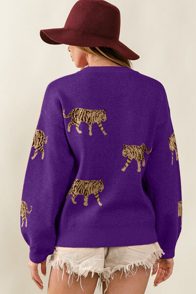 BiBi Tiger Pattern Long Sleeve Sweater | Trendsi