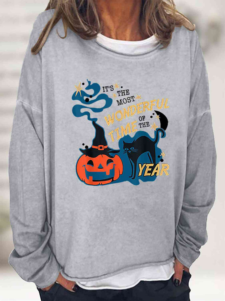 Round Neck Long Sleeve Full Size Graphic Sweatshirt |1mrk.com