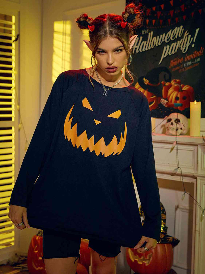 Round Neck Jack-o'-lantern Graphic T-Shirt | 1mrk.com