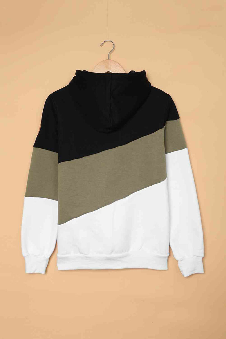 Full Size Range Color Block Cowl Neck Hoodie | 1mrk.com