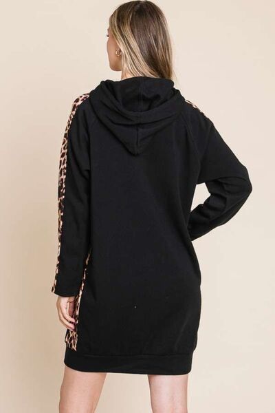 Culture Code Drawstring Leopard Long Sleeve Hooded Dress |1mrk.com