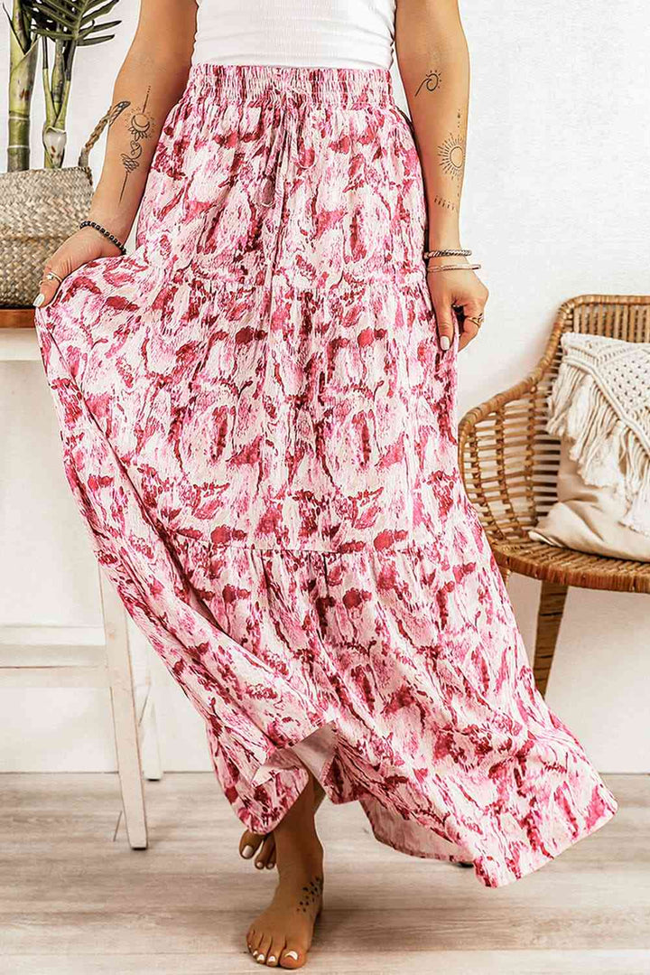 Printed Smocked Waist Maxi Skirt |1mrk.com