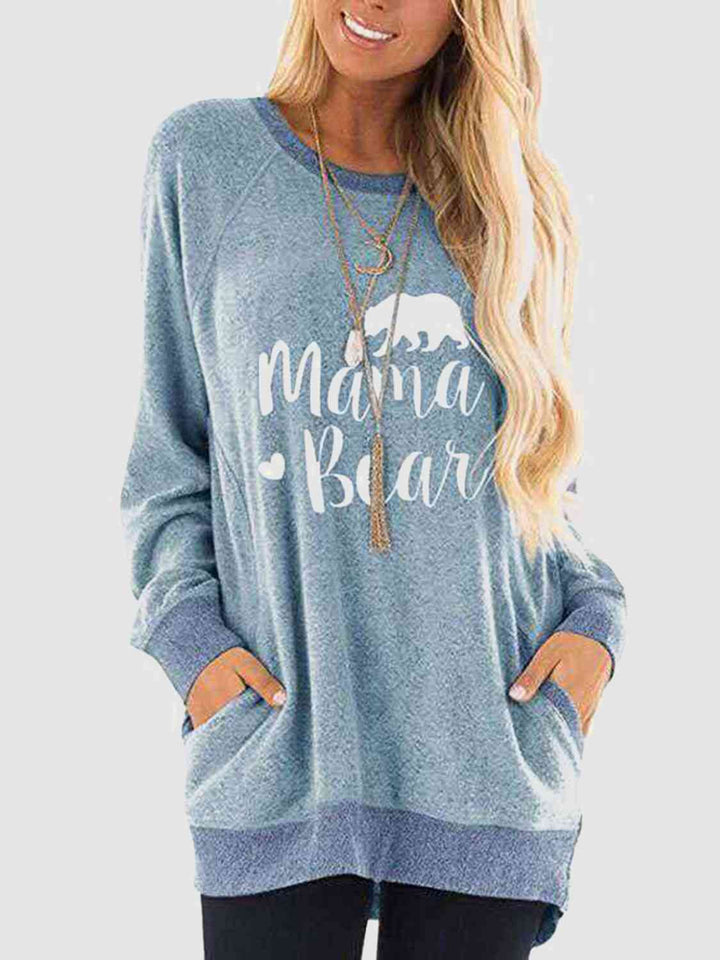 Graphic Round Neck Sweatshirt with Pockets |1mrk.com