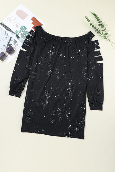 Splatter Cutout Off-Shoulder Mini Dress |1mrk.com