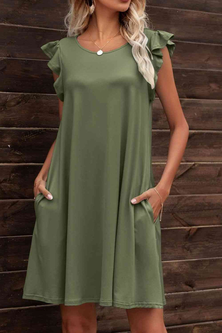 Butterfly Sleeve Round Neck Dress |1mrk.com