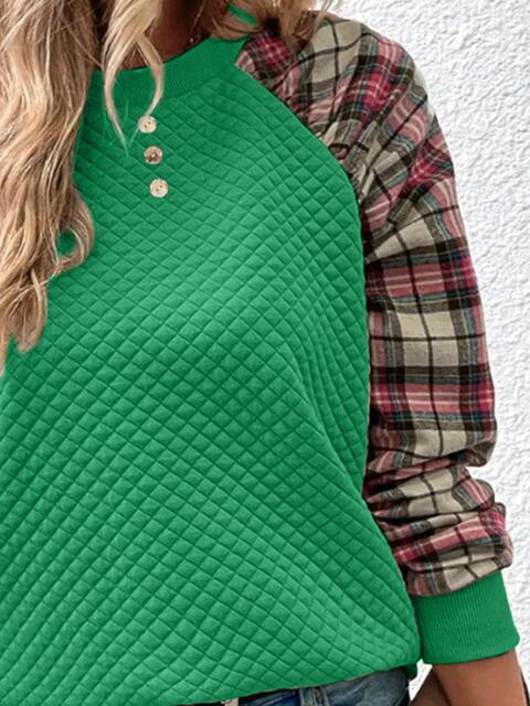 Plaid Round Neck Sweatshirt |1mrk.com