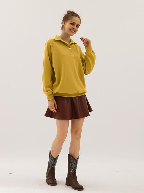 Ninexis Full Size Quarter-Button Collared Sweatshirt |1mrk.com