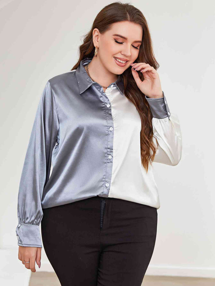 Plus Size Two-Tone Long Sleeve Shirt |1mrk.com