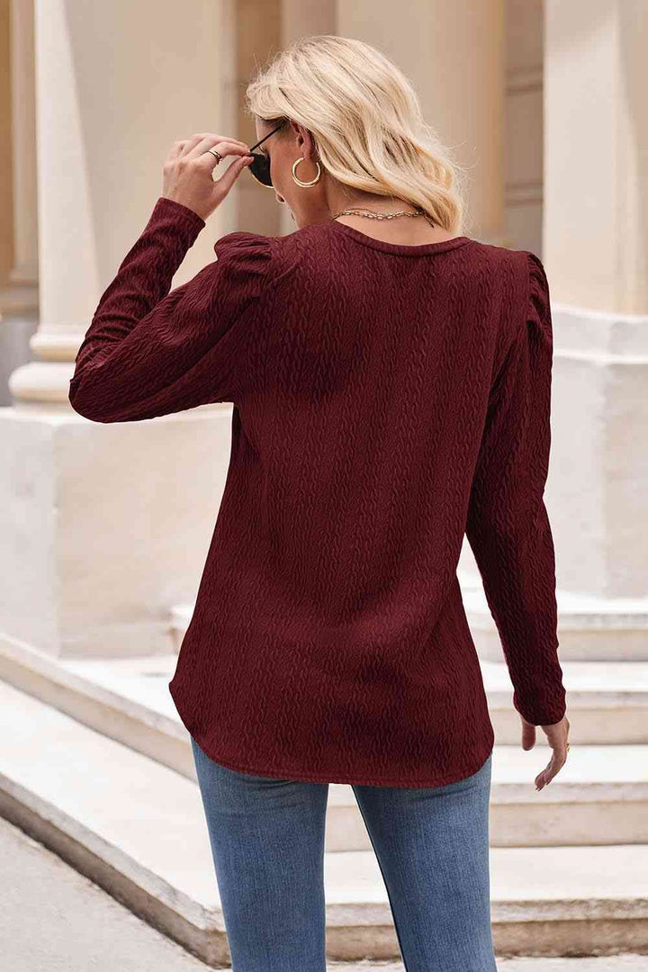 Round Neck Puff Sleeve Blouse | 1mrk.com