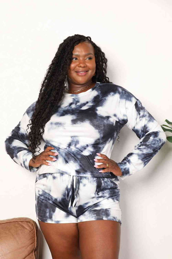 Double Take Tie-Dye Round Neck Top and Shorts Lounge Set | 1mrk.com