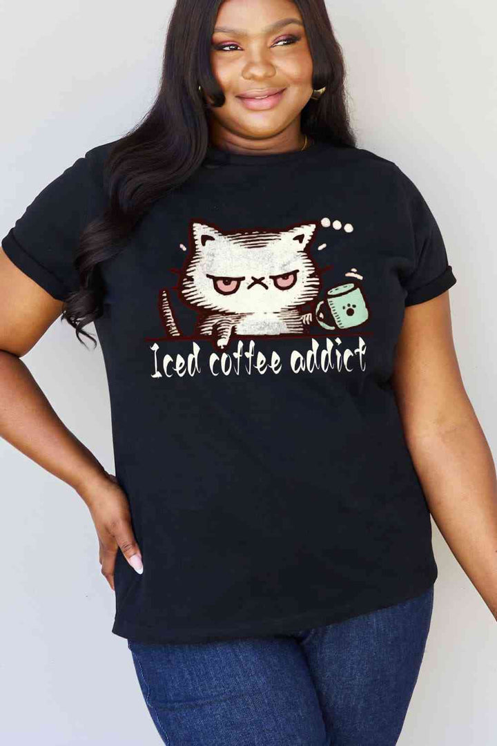 Simply Love Full Size ICED COFFEE ADDICT Graphic Cotton Tee | 1mrk.com