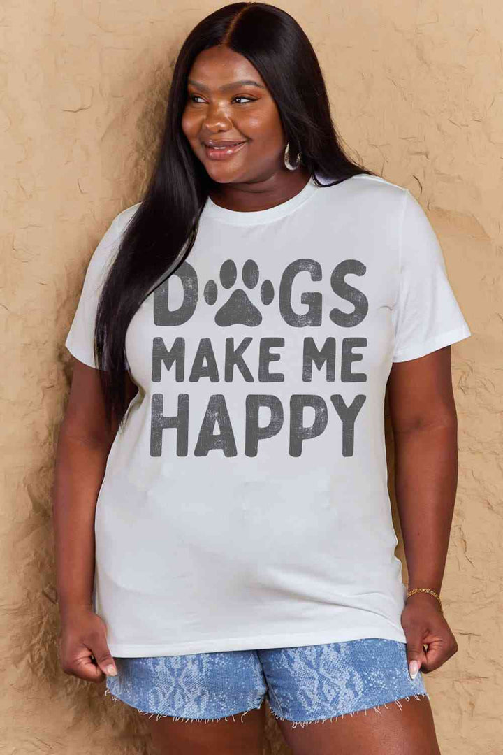 Simply Love Full Size DOGS MAKE ME HAPPY Graphic Cotton T-Shirt | 1mrk.com