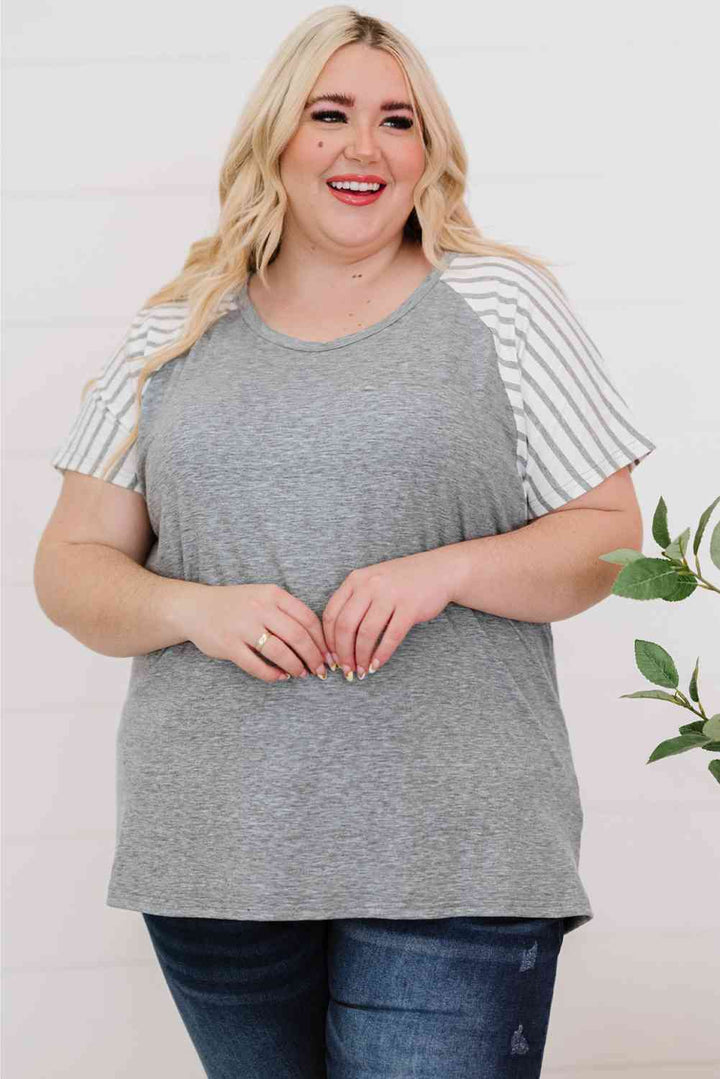 Plus Size Striped Raglan Sleeve T-Shirt | 1mrk.com