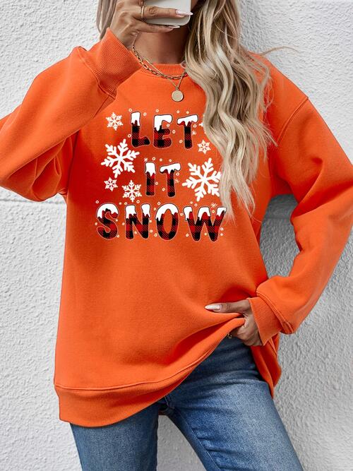 LET IT SNOW Round Neck Long Sleeve Sweatshirt |1mrk.com