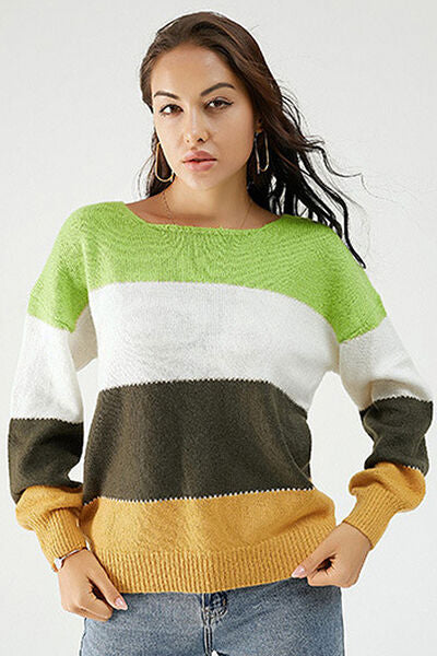 Color Block Dropped Shoulder Sweater |1mrk.com