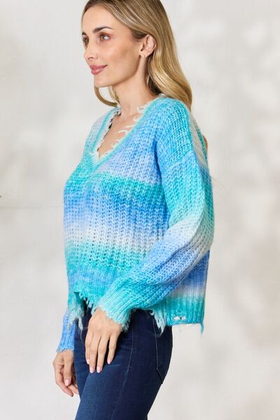 BiBi Tie Dye Frayed Hem Sweater |1mrk.com