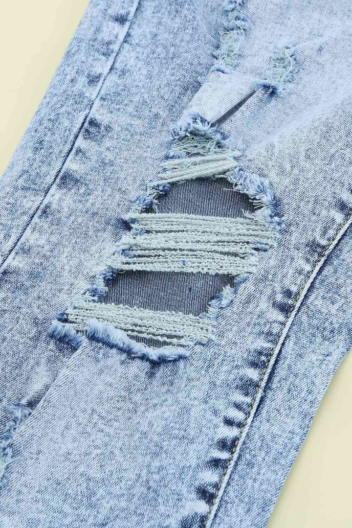 Acid Wash Belted Button Fly Distressed Jeans | 1mrk.com
