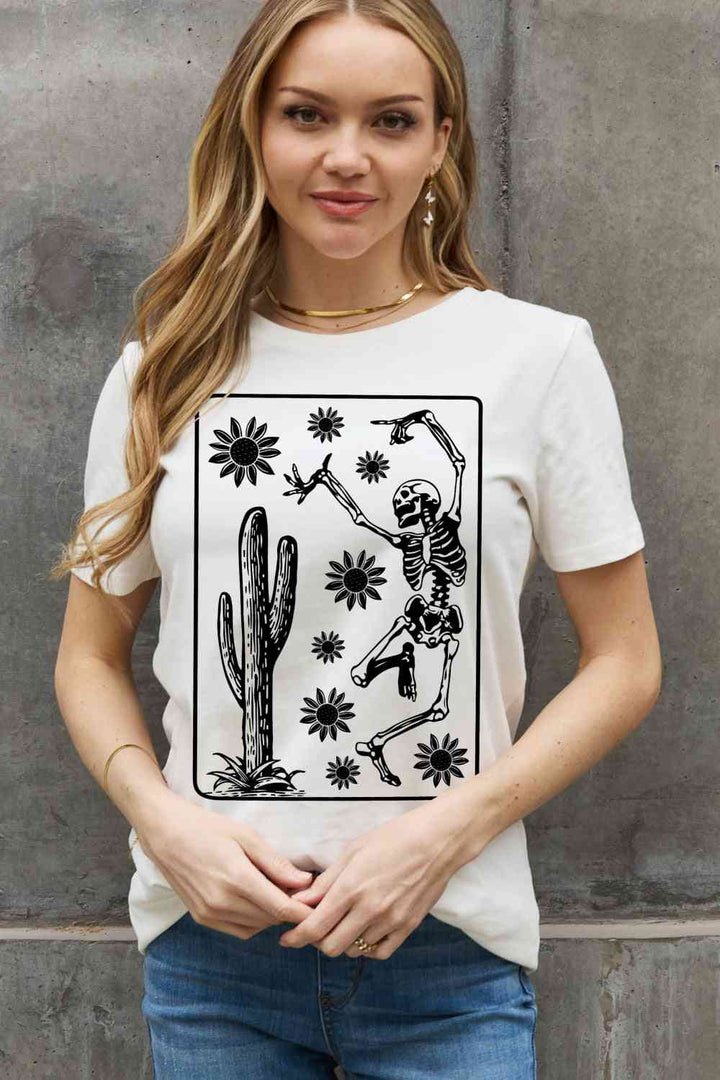 Simply Love Full Size Dancing Skeleton Graphic Cotton Tee | 1mrk.com