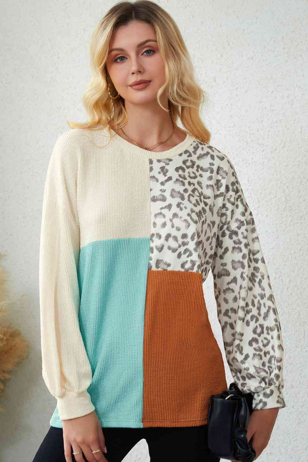 Leopard Patchwork Long Sleeve Top |1mrk.com