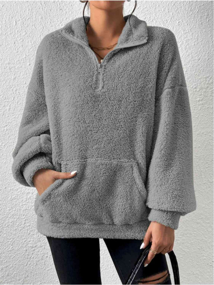 Half Zip Drop Shoulder Sweatshirt with Pocket |1mrk.com