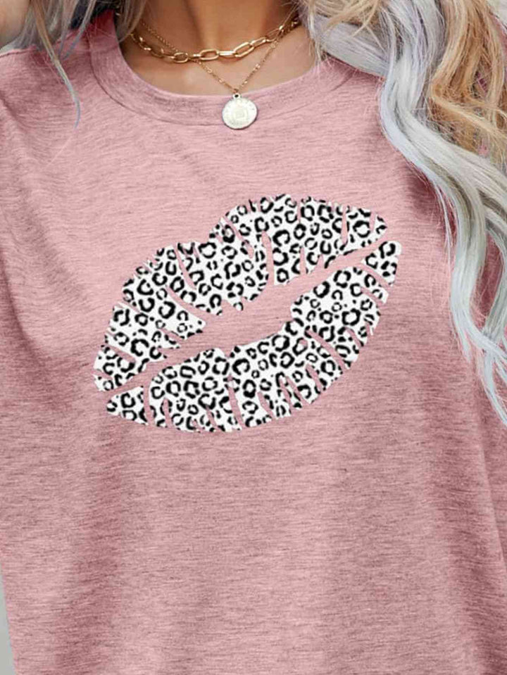 Leopard Lip Graphic Round Neck Tee | 1mrk.com