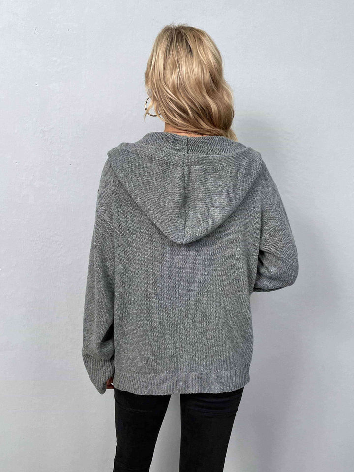 Button-Down Long Sleeve Hooded Sweater |1mrk.com