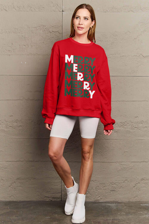 Simply Love Full Size MERRY Long Sleeve Sweatshirt |1mrk.com