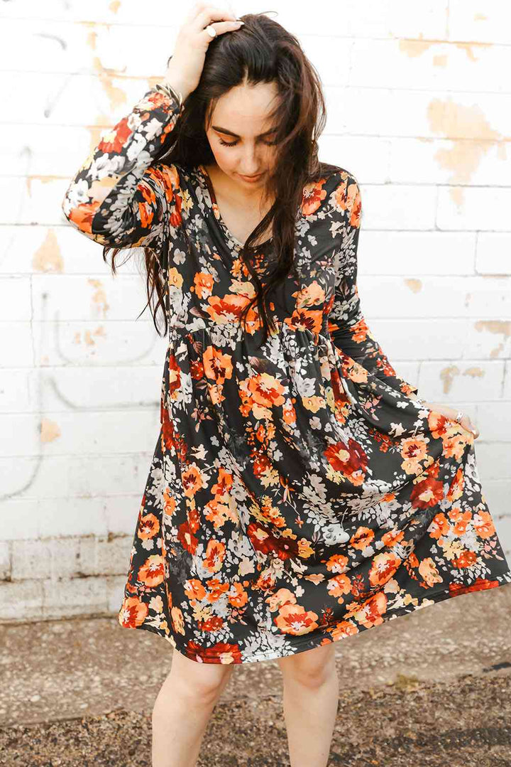 Floral Print Long Sleeve Dress |1mrk.com