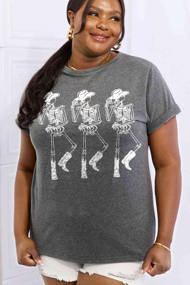 Simply Love Full Size Triple Skeletons Graphic Cotton Tee | 1mrk.com