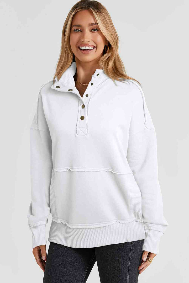 Half Snap Drop Shoulder Long Sleeve Sweatshirt |1mrk.com