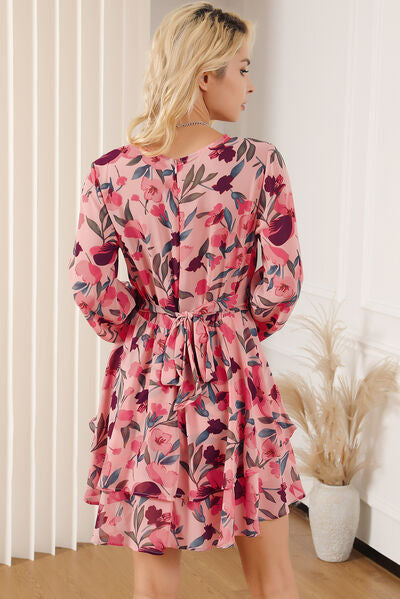 Printed Surplice Balloon Sleeve Mini Dress |1mrk.com