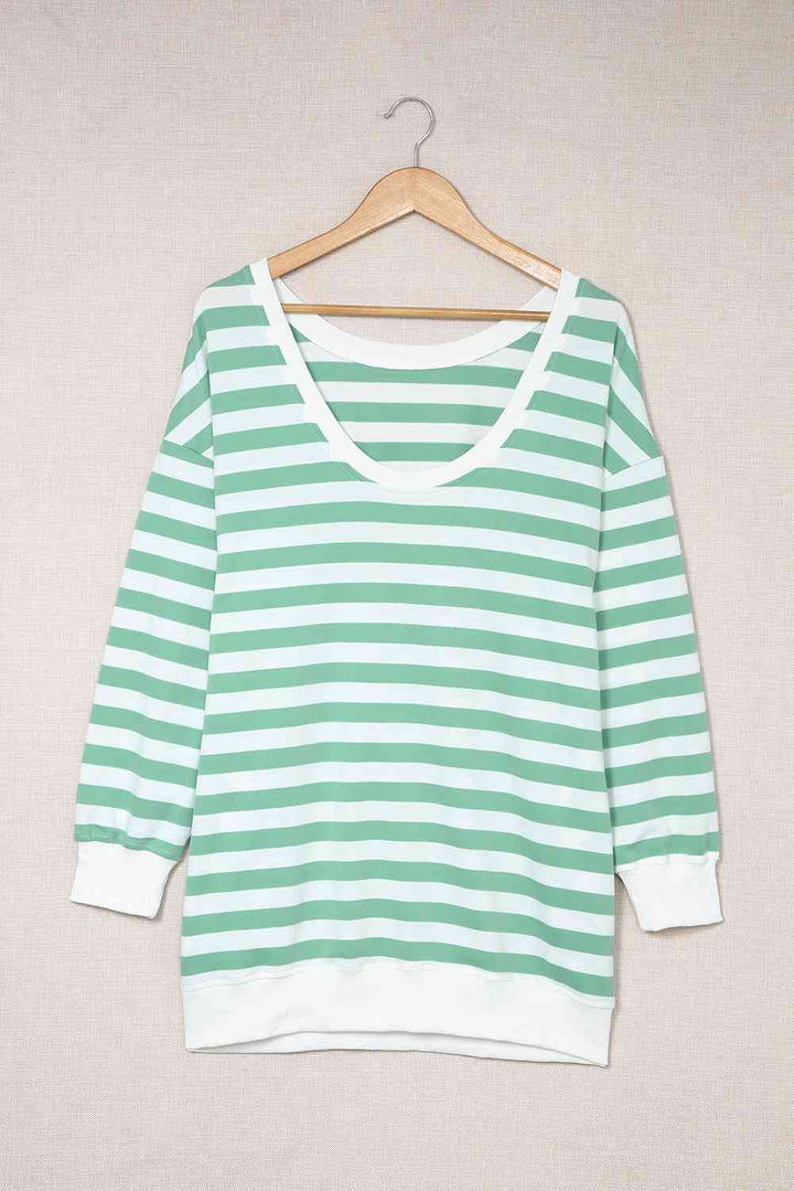 Striped Dropped Shoulder Longline Top | 1mrk.com