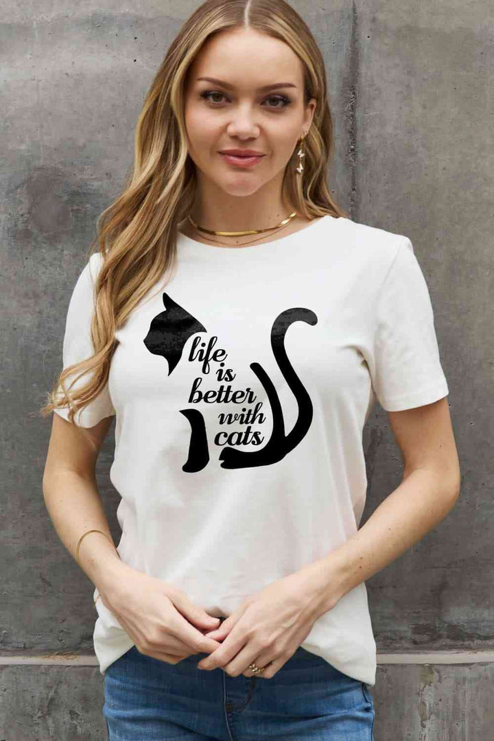 Simply Love Simply Love Full Size LIFE IS BETTER WITH CATS Graphic Cotton Tee | 1mrk.com