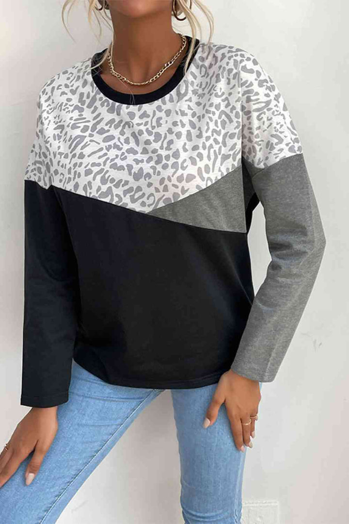 Leopard Color Block Pullover | 1mrk.com