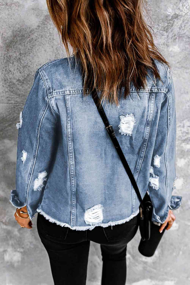 Distressed Raw Hem Denim Jacket |1mrk.com