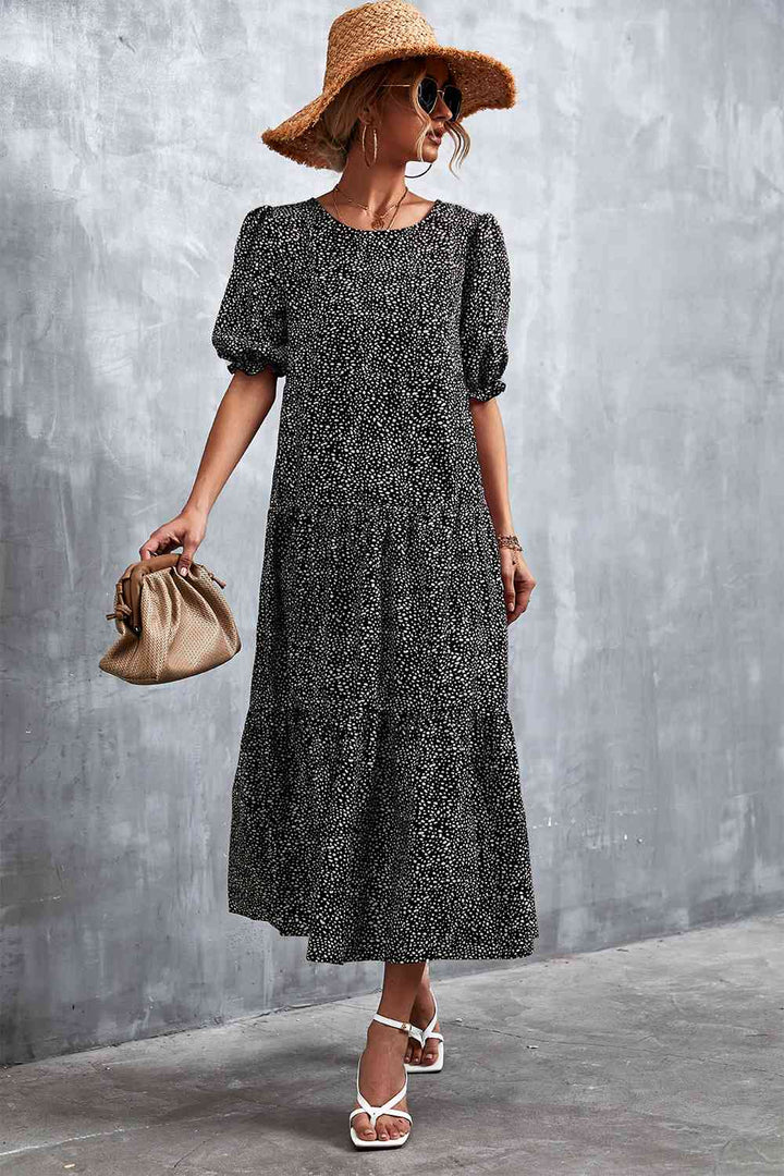 Printed Flounce Sleeve Tiered Dress |1mrk.com