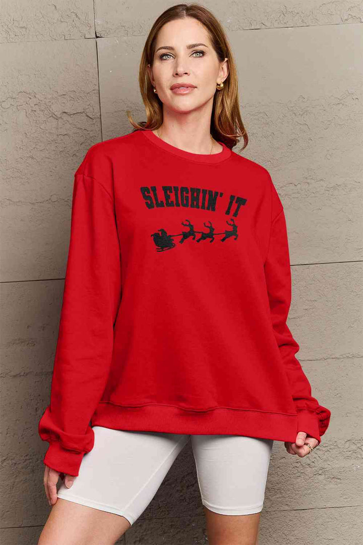 Simply Love Full Size SLEIGHIN' IT Graphic Sweatshirt |1mrk.com