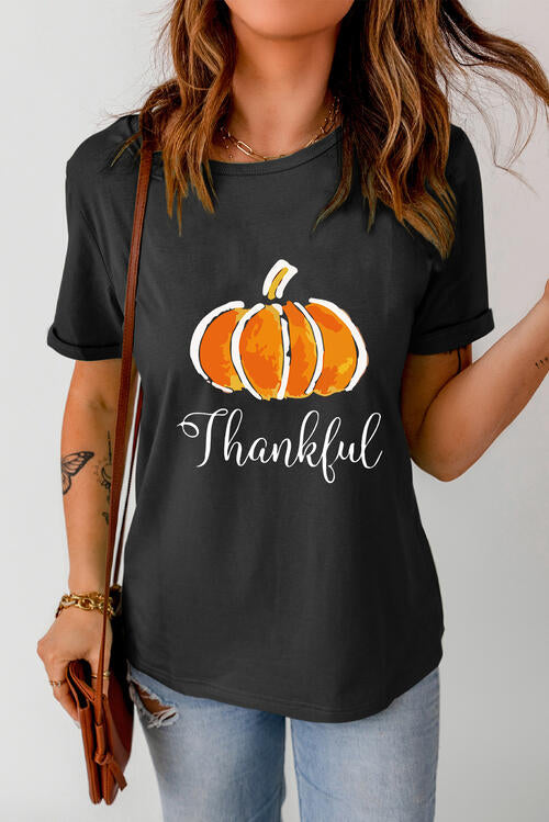 THANKFUL Round Neck Short Sleeve T-Shirt | 1mrk.com