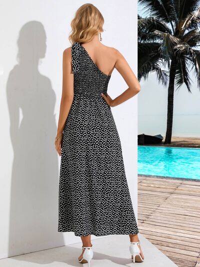 Printed Single Shoulder Midi Dress |1mrk.com