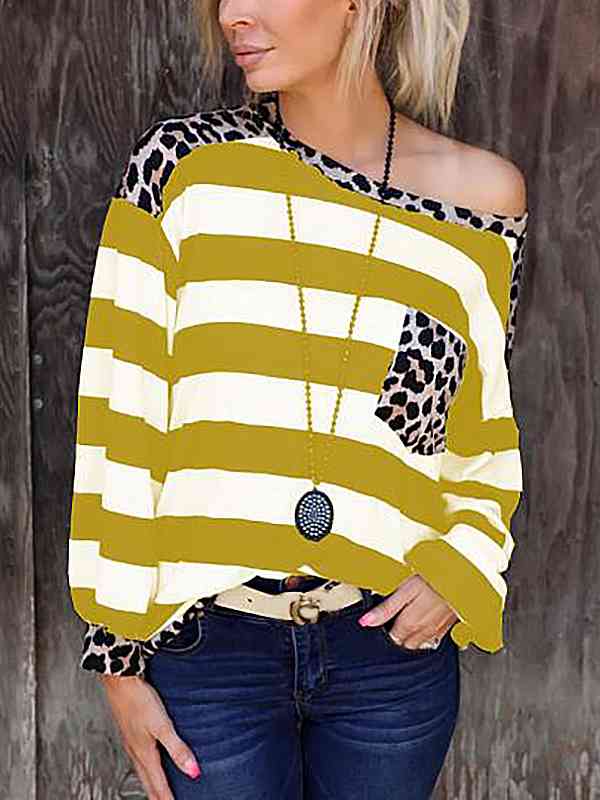 Striped Leopard Long Sleeves Top | 1mrk.com