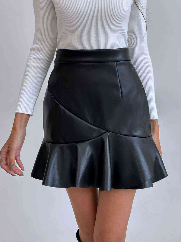 Ruffled PU Mini Skirt |1mrk.com