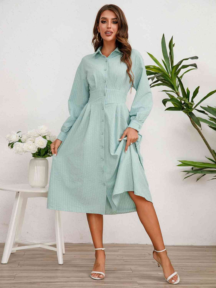 Long Sleeve Midi Shirt Dress |1mrk.com