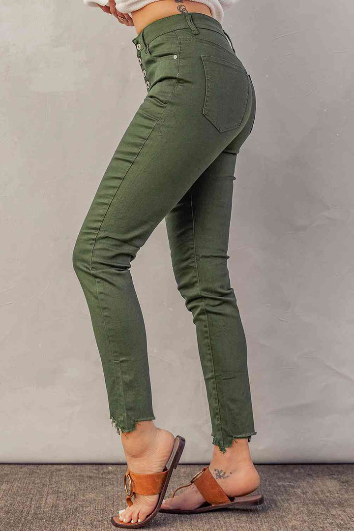 Baeful Button Fly Hem Detail Skinny Jeans | 1mrk.com