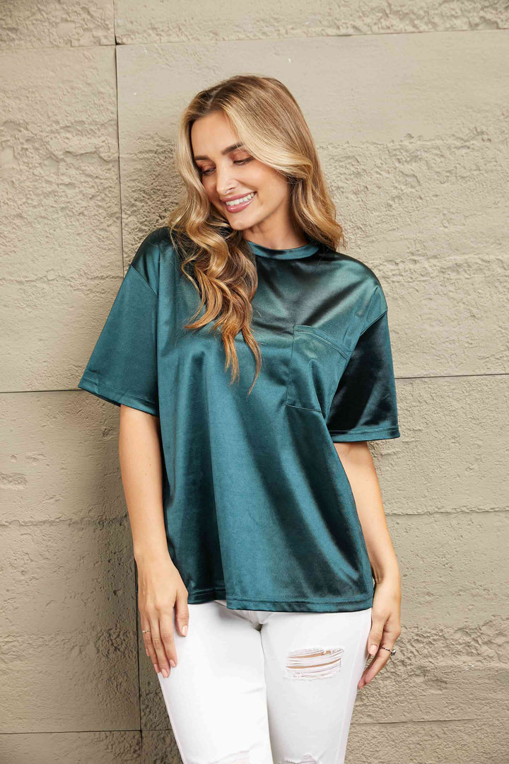 Double Take Round Neck Dropped Shoulder Top | 1mrk.com