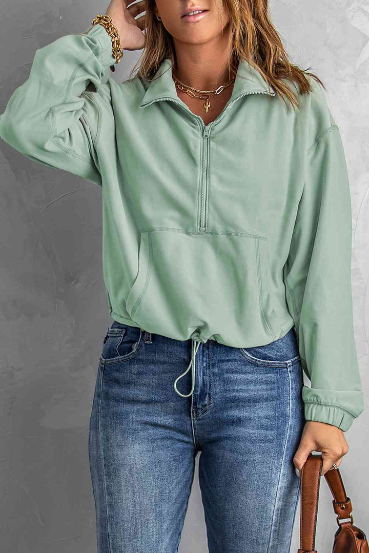 Half-Zip Exposed Seam Drawstring Hem Sweatshirt |1mrk.com