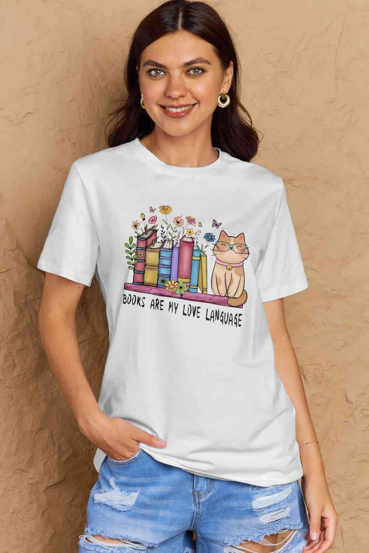 Simply Love Full Size BOOKS ARE MY LOVE LANGUAGE Graphic Cotton Tee | 1mrk.com