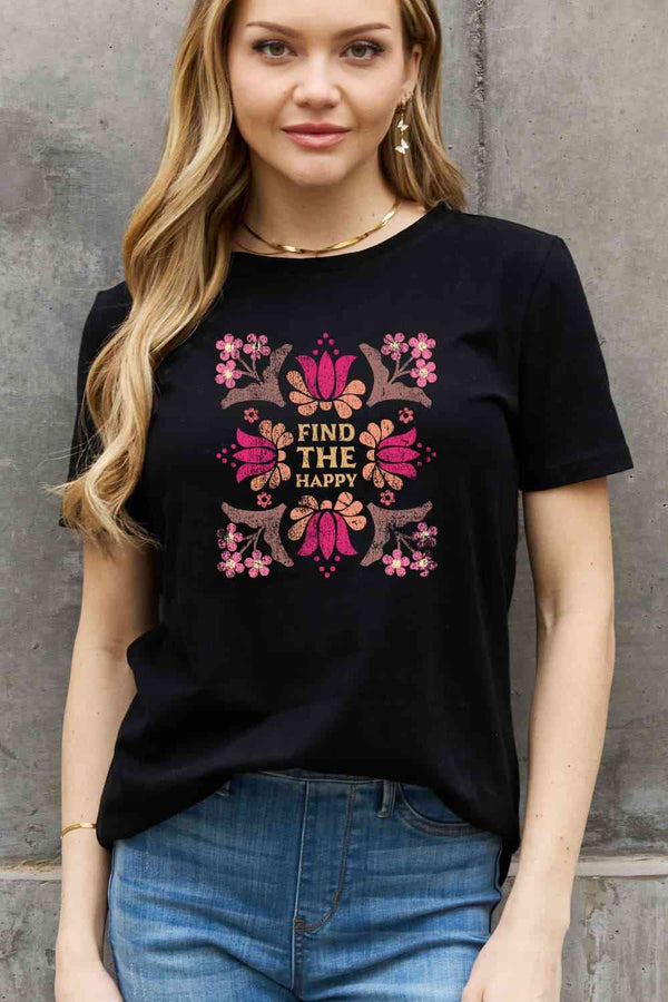 Simply Love Full Size FIND THE HAPPY Graphic Cotton Tee | 1mrk.com