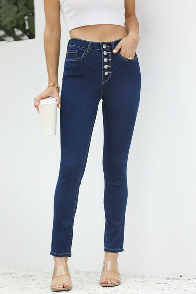High Waist Button-Fly Slim Jeans |1mrk.com
